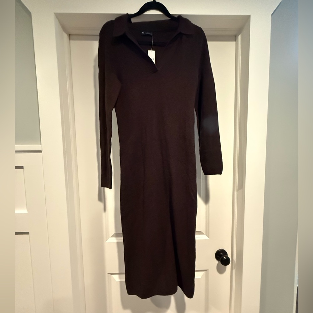 NWT GAP Brown Ribbed Collared Knit Midi Dress